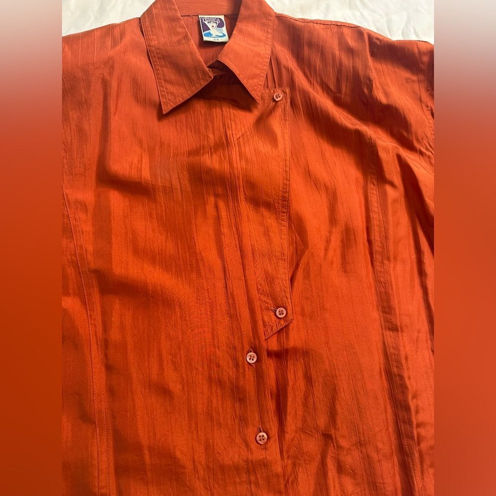 Vintage Yessica by C&A 100% Silk Rust Orange Asymmetrical Button Blouse (US 12) - Picture 6 of 14